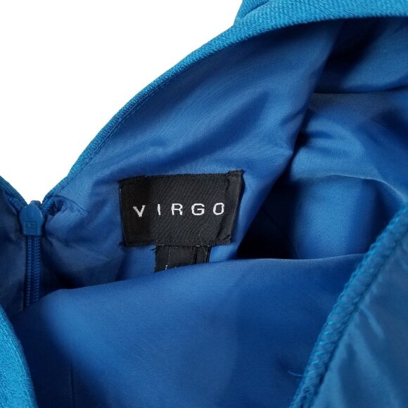 Virgo Vintage Womens Dress L Blue Embroidered Knee Length Slimming Short Sleeve - Picture 10 of 15